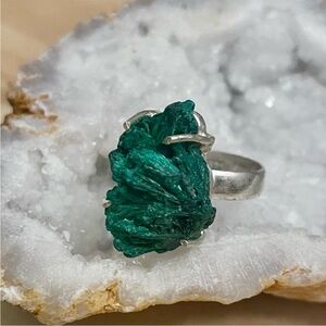 Raw Green Malachite Gemstone Ring Size 6
